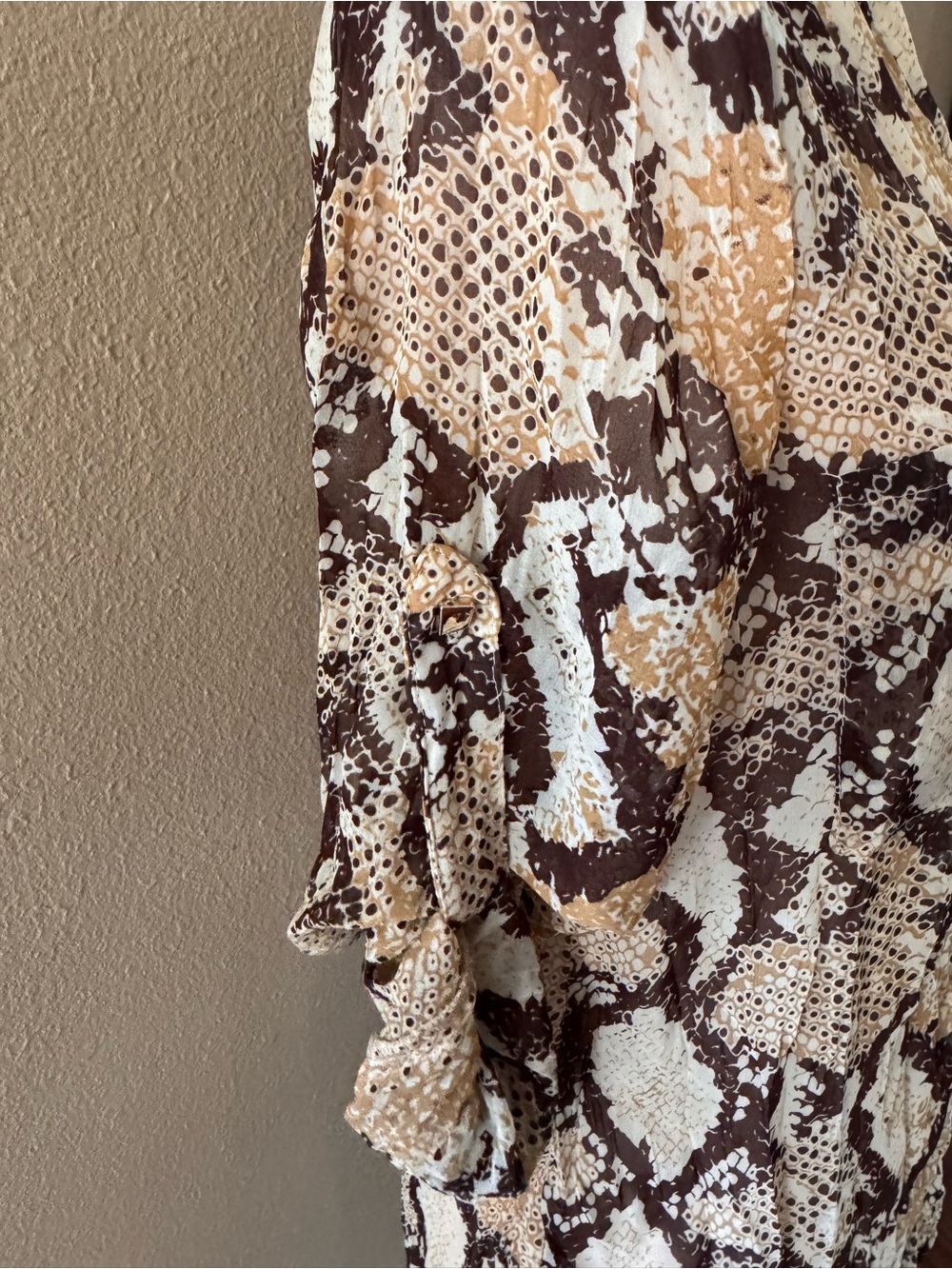 Snake-Print High-Low Button-Front Blouse - Brown - Picture 8 of 12